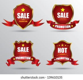 Red tag banner sale promotion with ribbon