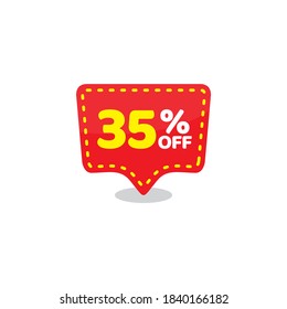 red tag discount 35 percent off, sale banner sticker vector eps