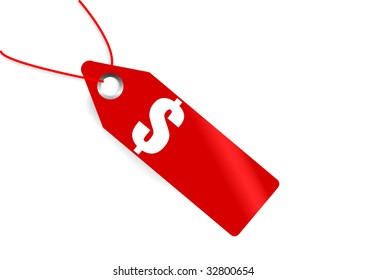 Red tag with dollar on it; clip-art