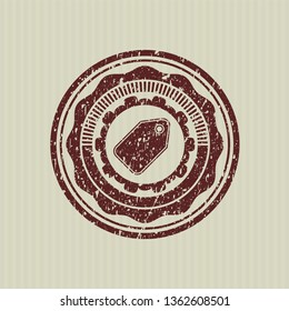 Red tag icon inside distress rubber grunge stamp
