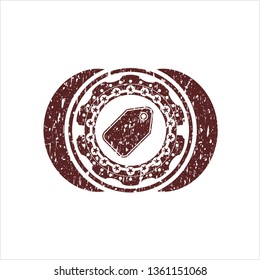 Red tag icon inside distressed rubber grunge texture seal