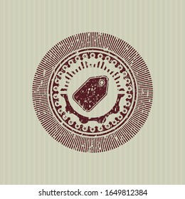 Icono de la etiqueta roja dentro del sello de textura de hule gruesa