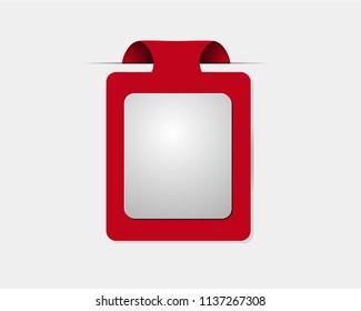 Red tag label. Flat design long shadow icon. Add to basket badge for special message. Vector silhouette symbol isolated on white background
