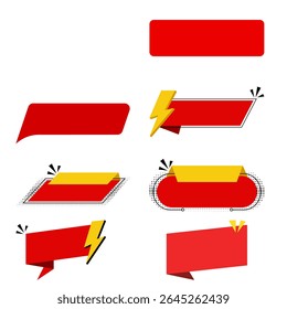 Red tag and label set featuring sale, new, and discount designs. Includes scrolls, banners, ribbons, shopping tags, and promo icons — perfect for marketing and e-commerce use.