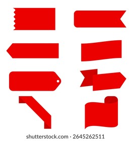 Red tag and label set featuring sale, new, and discount designs. Includes scrolls, banners, ribbons, shopping tags, and promo icons — perfect for marketing and e-commerce use.