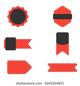 Red tag and label set featuring sale, new, and discount designs. Includes scrolls, banners, ribbons, shopping tags, and promo icons — perfect for marketing and e-commerce use.