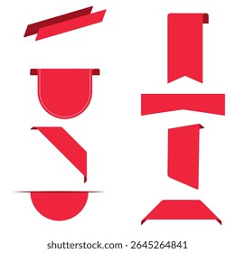 Red tag and label set featuring sale, new, and discount designs. Includes scrolls, banners, ribbons, shopping tags, and promo icons — perfect for marketing and e-commerce use.