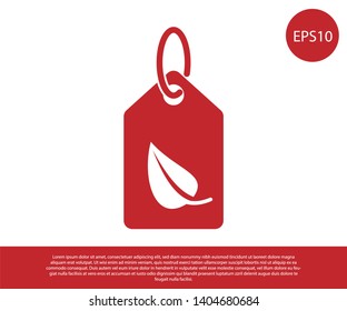 Red Tag with leaf symbol icon isolated on white background. Banner, label, tag, logo, sticker for eco green. Vector Illustration