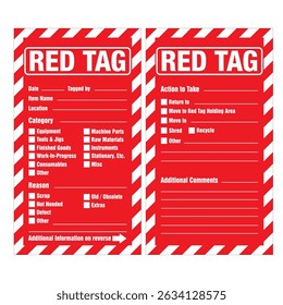Red Tag for Maintenance or 5S Inspection Lean Industrial Management Red on Red White Stripes