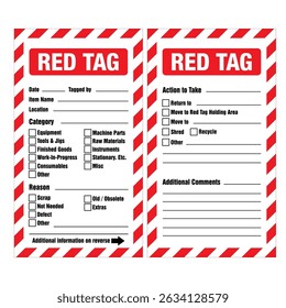 Red Tag for Maintenance or 5S Inspection Lean Industrial Management Black on Red White Stripes