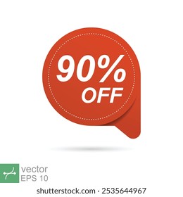 Red tag price label icon flat style. Sale offer, discount with the price is 90%. Advertising, splash, campaign, promo concept. Vector illustration isolated on white background. EPS 10.