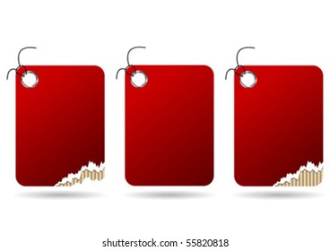 Red Tag set over white witth two of them ripped.