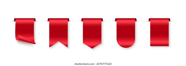 Red tag set vector icons. Golden sales promotion banners, labels, ribbons collection for online shopping. 3d realistic web element for promotion, discount, best seller product on white background.