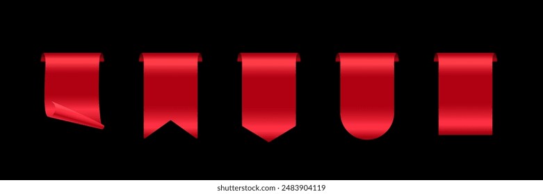 Red tag set vector icons. Golden sales promotion banners, labels, ribbons collection for online shopping. 3d realistic web element for promotion, discount, best seller product on black background.