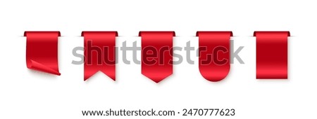 Red tag set vector icons. Golden sales promotion banners, labels, ribbons collection for online shopping. 3d realistic web element for promotion, discount, best seller product on white background.