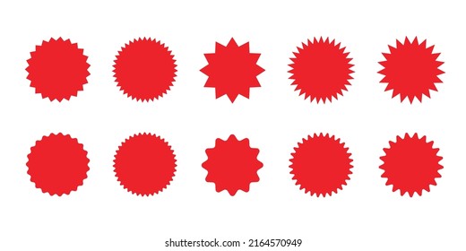 Red tag. Starburst sale sticker. Price tag label. Star burst vector round sign. Promo red sticker button.