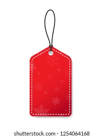 Diseño de banner vectorial de etiqueta roja concepto de Navidad con plantilla de copos de nieve para su uso en el sitio web de su negocio o tienda aislado en fondo blanco.