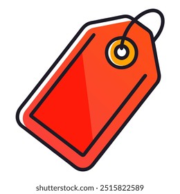 A red tag with a yellow circle in the middle