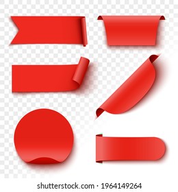 Red tags, ribbons and stickers. Vector illustration.