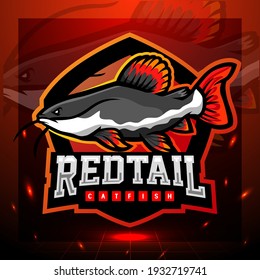 Red tail catfish mascot. esport logo design