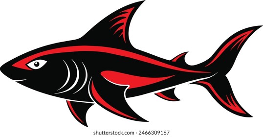 A red tailed fish silhouette black vector artwork illustration