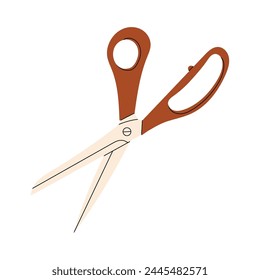 Red tailor scissors for cutting, cutting, grooming in flat style. Vector stock cartoon illustration of open scissors on isolated white background. Metal blades