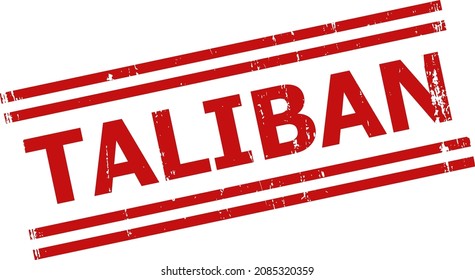 Red TALIBAN stamp. TALIBAN seal stamp with parallel double line design elements. Rough TALIBAN seal stamp in red color, with corroded surface.