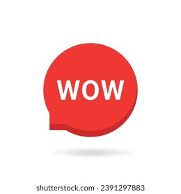 red talk box with excited shout. concept of delight and big surprise sign. flat simple style modern logotype graphic web design element isolated on white background