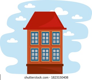 Red tall building, illustration, vector on white background