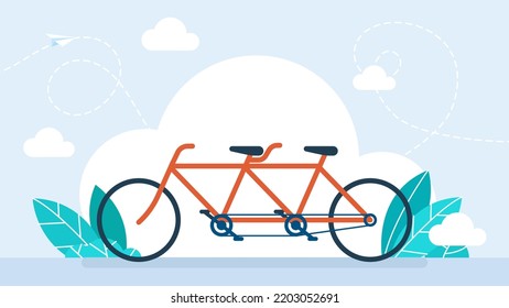 Red Tandem Bicycle. Erfolgreiches Teamwork-Fortschrittskonzept kollektiv. Teamwork, Kooperation, Erfolg im Business-Konzept. Gemeinsam Ziele erreichen. Flaches Design. Vektorgrafik