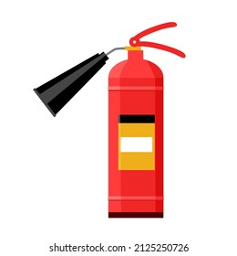 Red tank of fire extinguisher in flat design on white background.