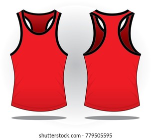 Red Tank Top Design Vector With Black Edging.Front And Back Views.