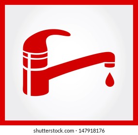Red tap and drop on grey background 