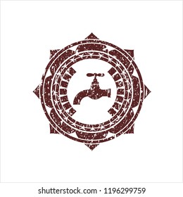 Red tap icon inside distress grunge seal