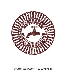 Red tap icon inside distressed rubber grunge stamp