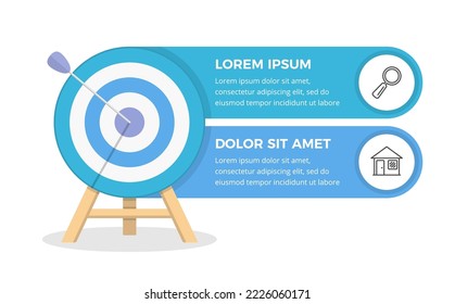 Red target with 2 elements for text and icons, infographic template, 2 steps to success, vector eps10 illustration