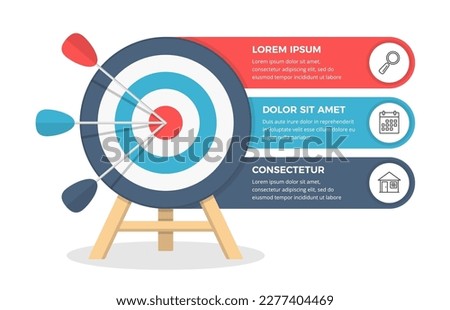 Red target with 3 elements for text and icons, infographic template, 3 steps to success, vector eps10 illustration