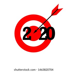 Red Target Arrow 2020. Merry Christmas and Happy New Year 2020 Background, Template. Christmas Greeting Card. Vector Illustration.