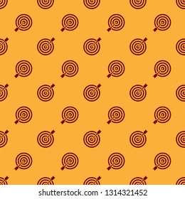 Red Target with arrow icon isolated seamless pattern on brown background. Dart board sign. Archery board icon. Dartboard sign. Business goal concept. Vector Illustration