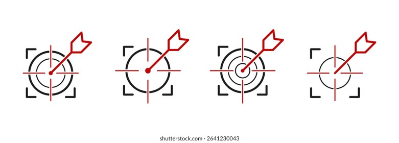 Red Target and Arrow Icon Set – Goal, Accuracy, and Focus Outline Symbols