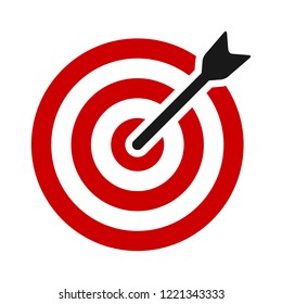 Red target bullseye with arrow or personalized marketing flat vector color icon for apps and websites