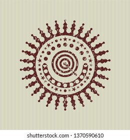 Red target, business icon inside rubber seal with grunge texture