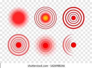 Red target circle medical vector ripple. Sore hurt spot place. Wave therapy symbol pain ache red target.