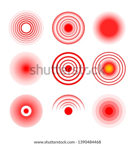 Red target circle medical vector ripple. Sore hurt spot place. Wave therapy symbol pain ache red target.