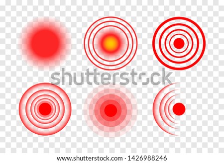 Red target circle medical vector ripple. Sore hurt spot place. Wave therapy symbol pain ache red target.