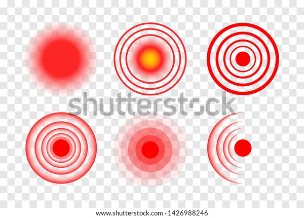Red target circle\
medical vector ripple. Sore hurt spot place. Wave therapy symbol\
pain ache red target.