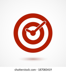 Red target conceptual clock icon. Vector illustration