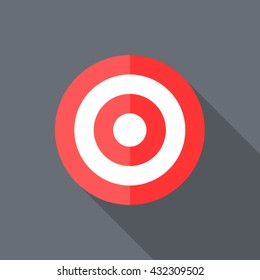 Red target flat design with long shadow. Illustrator. 