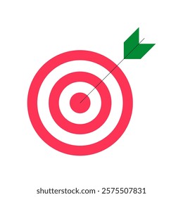 Red Target With Green Arrow In Flat Vector Illustration Symbolizing Precision, Focus, And Success, Isolated On White Background