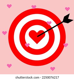 


Red Target with heart in the middle. Arrow shoot in the middle of target with heart symbol